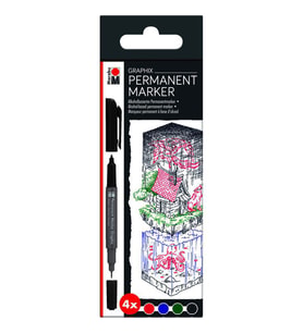 Marabu Graphix Permanent Marker Çift Uçlu 4 renk Set 