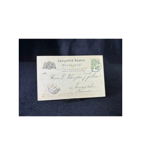 Bavaria Krallığı Antiye 1886 yılı Alman Reich döneminden 3 Pfennig kendinden Pullu Post kartı post