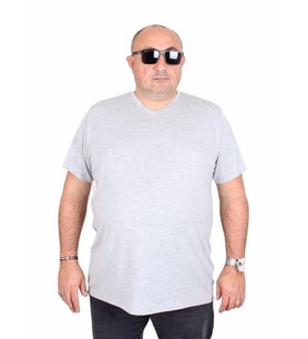 Starbattal Erkek Büyük Beden Likralı Basic V Yaka Tişört 11170 GRI MELANJ (Grimelanj)