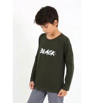 Erkek Çocuk Uzun Kol Penye Pijama Takım Haki