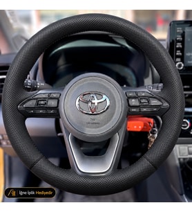 Toyota RAV4 XA50 Dikme Direksiyon Kılıfı Premium Komple Delikli Deri Siyah Dikiş Flame-Passion-Hybrid 2019-2026