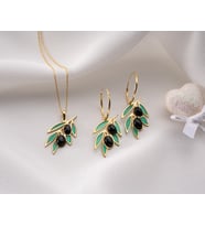 925 Ayar Papatya Silver onix taşlı zeytin küpe kolye set.rose.gold.rodaj