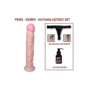 24 cm Belden Bağlamalı Realistik Testissiz Dildo Penis Set