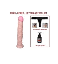 24 cm Belden Bağlamalı Realistik Testissiz Dildo Penis Set