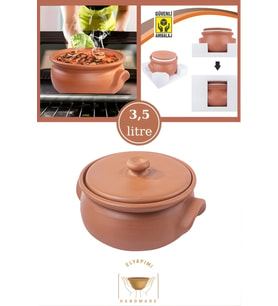El Yapımı Toprak Güveç Tencere 21cm, 3.5L, Astarlı, Kırılmaz Ambalaj