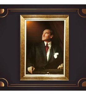 Özel Seri Paspartulu Çerçeveli Atatürk Tablo l24 (Gold)
