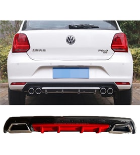 Vw Polo Mk5 Kırmızı Difüzör Çiftli Kare Egzoz Görünümlü D Tip Difizör 2009-2017