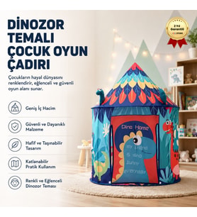 Dinozor Temalı Çocuk Oyun Çadırı Katlanabilir ve Taşınabilir