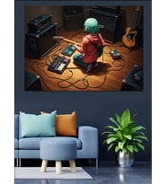 Stüdyoda Gitar Çalan Modern Genç Dekoratif Kanvas - Mdf Ahşap Tablo