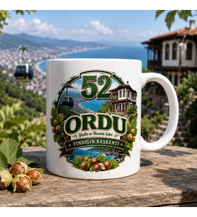 Ordu Temalı Hediyelik Kupa Bardak - 52 Plaka Yeşilin ve Mavinin Şehri Fındığın Başkenti Baskılı Özel Tasarım Kupa