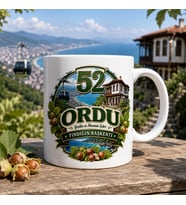 Ordu Temalı Hediyelik Kupa Bardak - 52 Plaka Yeşilin ve Mavinin Şehri Fındığın Başkenti Baskılı Özel Tasarım Kupa