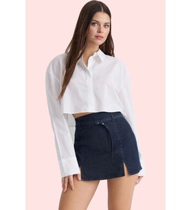 Kadın Denim Şort Etek Yüksek Bel Boru Paça Kemerli Günlük Kombinler Yaz Aylarının Vazgeçilmezi (Lacivert)