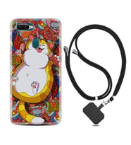 Oppo A5S A15 A16 A54 A55 A73 A74 Kılıf Boyun Askılı Silikon Tombul Kedi 1739