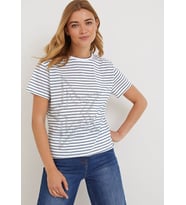 T-Shirt Kadın Lacivert Çizgili Yıldız Baskılı  (Beyaz)