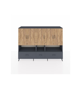 Hyperion Dolap 12 Raflı 3 Çekmeceli 5 Kapaklı 220x44x163 Antrasit-Çam/Antrasit