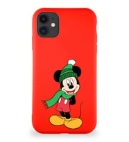 Apple iPhone 11 Soft Premier Kapak Mickey Mouse-G Tasarımlı Silikon Kılıf - Kırmızı (Şeffaf)