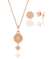 Gümüş rose zirkon taşlı kuzey yıldızı kolye ve küpe ikili set SGTL12072ROSE