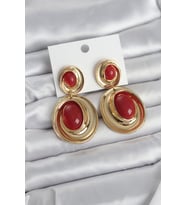 Kırmızı Sallantılı Damla Model Gold Renk Vintage Kadın Küpe TJ-BKP11670