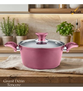 ARZU ÇELİK 24 Cm Granit Derin Tencere Cam Kapak - Mürdüm