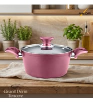 ARZU ÇELİK 24 Cm Granit Derin Tencere Cam Kapak - Mürdüm