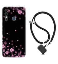 Tecno Spark 8T Kılıf Resimli Boyun Askılı İpli Desenli Silikon Black flowers 1391