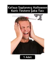 Parti Etkinlik Cadılar Bayramı Eğlenceli Kafaya Saplanan Kanlı Testere Halloween Gerçekçi Şaka Tacı