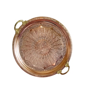 El Işlemeli Otantik Desenli Kalın Bakır Tepsi (1mm) 38 cm Çap
