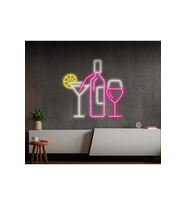 Coctails Bardak ve Şişe Figürlü Neon Tabela