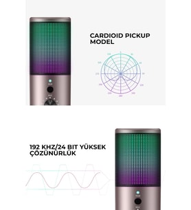 Lexroo Gamenote GK61 RGB Gaming Profesyonel Oyuncu Yayıncı Mikrofonu