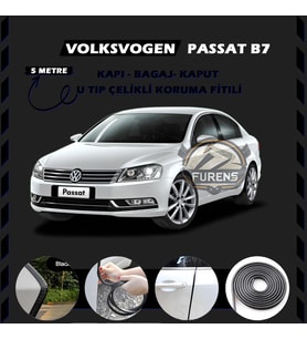 Volksvogen Passat B7 Oto Araç Kapı Koruma Fitili 5metre Parlak Siyah Renk
