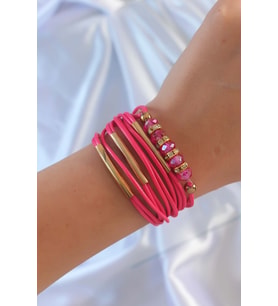Northcity Pembe Zirkon Taşlı Metal İpli Çoklu Bileklik 5886 - Şık ve Modern Moda Aksesuarı