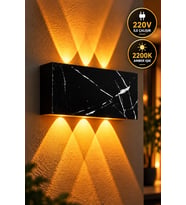 Siyah Beyaz Mermer Desenli 12W 2200K Amber Işıklı 3 Gözlü Yukarı Aşağı Dekoratif Duvar Apliği 16 cm