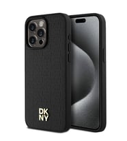 Apple iPhone 15 Pro Max Uyumlu Kılıf DKNY Orjinal Lisanslı M-safe Şarj Özellikli 3D Yazılı Repeat Pattern Kapak (Siyah)
