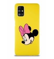 Samsung Galaxy M51 Soft Premier Kapak Minnie Mouse-B Tasarımlı Silikon Kılıf - Sarı (Şeffaf)