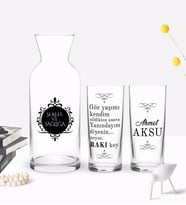 BK Gift Kişiye Özel Renkli Baskılı Rakı Koy Tasarımlı İkili Rakı Bardağı ve Karaf Hediye Seti-1 (Model 1)