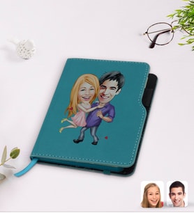 BK Gift Kişiye Özel Sevgililer Karikatürlü Turkuaz Termo Deri Defter-3