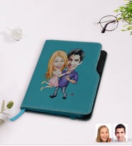 BK Gift Kişiye Özel Sevgililer Karikatürlü Turkuaz Termo Deri Defter-3
