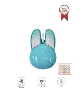 Kablosuz Tavşan Kulaklı Sessiz Mouse 1200 DPI Optik Kablosuz Fare Torima TM-21 Mavi
