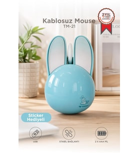 Torima Kablosuz Tavşan Kulaklı Sessiz Mouse 1200 DPI Optik Kablosuz Fare TM21 Mavi