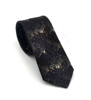 Bej Desenli Kahverengi Dokuma Kumaş Mendilli Slim Fit Kravat // SDK-2613-6