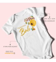 Halasının Balı Baskılı Bebek Zıbını – Çıtçıtlı Body 8 Renk  %100 Pamuk Kısa Kol (Beyaz)