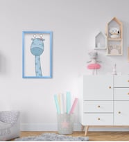 BK Home Tatlı Zürafa Tasarımlı Dekoratif Mavi Ahşap Çerçeveli Çocuk Odası Tablo-1