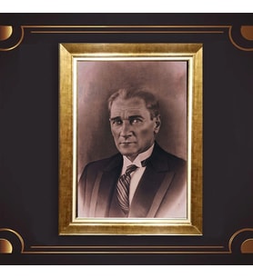 Özel Seri Paspartulu Çerçeveli Atatürk Tablo l174 (Gold)