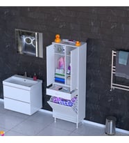 Modilayn YENİ AFRA 65x173x32,5 cm' lik 1 Çekmece, 1 Göz Sepet, 2 Kapak, 6 Raf Dar Alan Banyo Dolabı