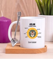 Kişiye Özel Aslan Burcuna Hediye Ahşap Altlıklı Beyaz Kupa Bardak