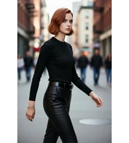 Kadın Fitted Bisiklet Yaka Uzun Kollu Fitilli Triko Kazak Günlük Şık ve Konforlu Stil Kaliteli