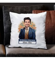 Kişiye Özel Hediye Karikatürlü En İyi Erkek Öğretmen Yastık