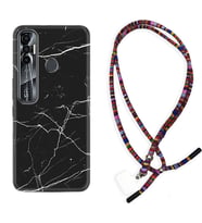 Tecno Spark 6 6 Go 8C 8 Pro 7 7 Pro Kılıf Boyun Asklı Rasta Silikon Siyah Mermer 1299