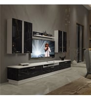 Decoraktiv Trendstyle 8D Mdf Tv Ünitesi Tv Sehpası - Beyaz Siyah Mermer (Beyaz - Siyah Mermer)
