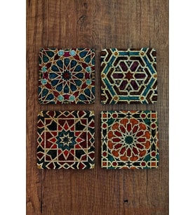 Doğal Taş Bardak Altlığı 4'lü Set 10x10x1 Cm Geometrik Desenler - Stone Coasters